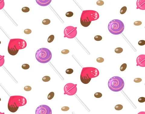 Candy seamless pattern hearts, lollipop and dragee Stock Illustration