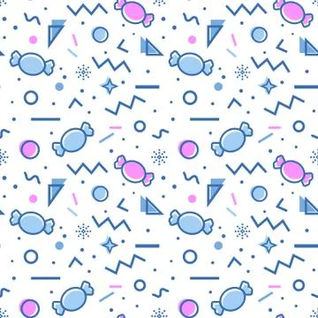 Candy seamless pattern in memphis style. Stock Illustration