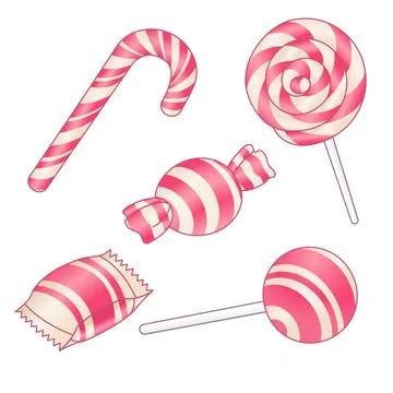 Candy Set of vector illustrations for Christmas and Happy New Year concept. Stock Illustration