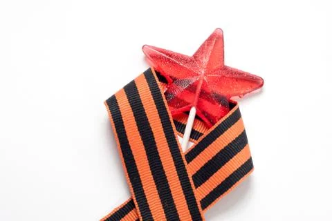 Candy in the shape of a star, a red candy on a stick, 스톡 사진