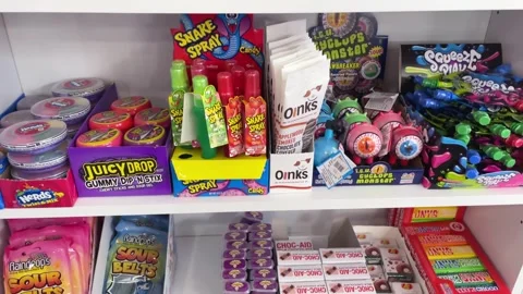 Candy Shelves Pan Stock Footage 243958125