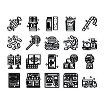Candy shop and sweets line icons set Stock Illustration