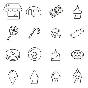 Candy Shop &amp; Candy or Sweets Icons Thin Line Vector Illustration Set 库存插图