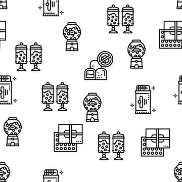 Candy Shop Product Vector Seamless Pattern Stock Illustration