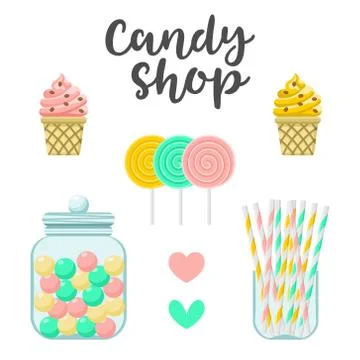 Candy shop sweets constructor. Colorful vector Stock Illustration