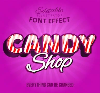 Candy shop text, editable font effect Stock Illustration