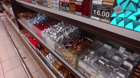 Candy in the shop window in the store. Stock Footage 77689520