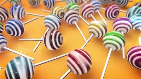 Candy on stick on orange background. 3d rendering. Stock Illustration