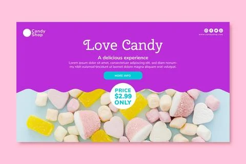 Candy store horizontal banner template Stock Illustration