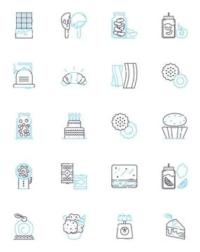 Candy store linear icons set. Sweet, Confectiry, Sugar, Treat, Snacks, Gummy Stock Illustration