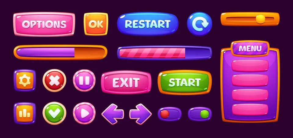 Candy sweet game interface, cartoon menu windows 스톡 일러스트