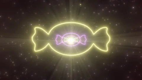 Candy Sweet Shape Outline of Bright Glow Particles Neon Lights Tunnel Stock Footage 168977653