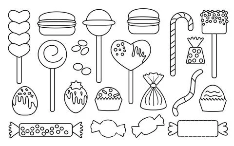 Candy sweets assorted bonbon line contour set Stock Illustration