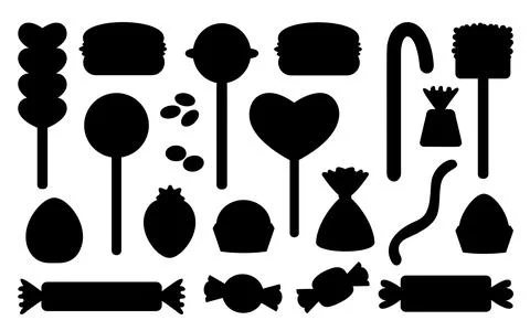 Candy sweets assorted bonbon silhouette black set Stock Illustration