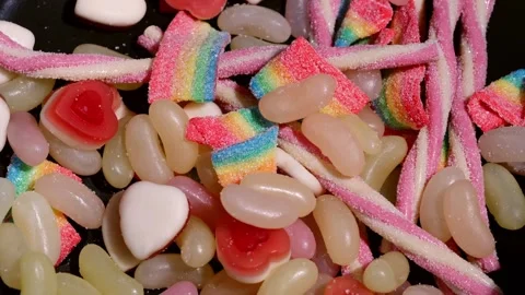 Candy sweets colorful collection dropping Stock Footage 220448009