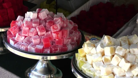 Candy sweets on platters Stock Footage 115757451