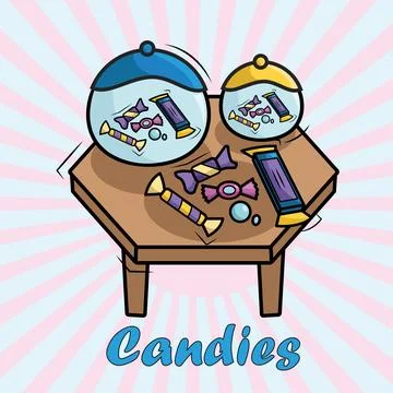 Candy table with jars display. Vector Stock Illustration