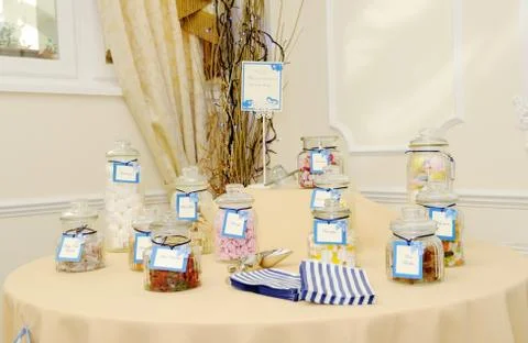 Candy table at wedding Stock Photos