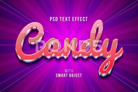 Candy text effect mockup, cute cartoon editable text style template PSD Template