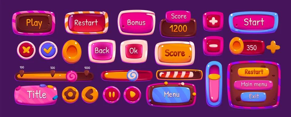 Candy ui game app interface and button frame icon Stock Illustration
