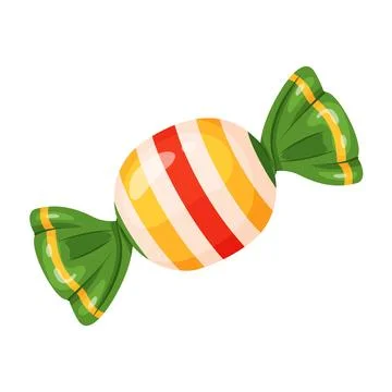 Candy wrapped in green cellophane, with red, yellow, and white stripes. fla.. Stock Illustration