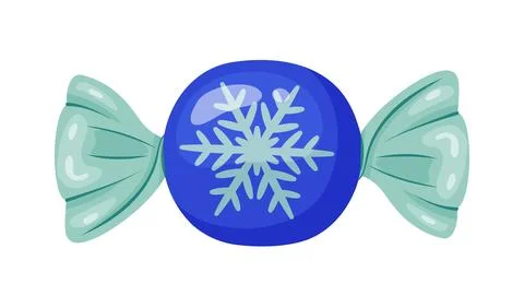 Candy wrapped in mint green cellophane with white snowflake. Colorful flat .. Stock Illustration