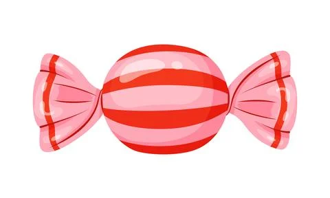 Candy wrapped in pink cellophane with red and pink stripes. flat style vector Stock Illustration