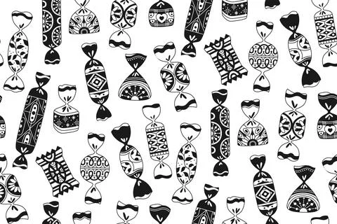 Candy wrapped sweets doodle seamless pattern lollipop boundless background Stock Illustration