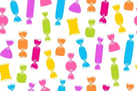 Candy wrapped sweets seamless pattern bonbon lollipop trendy caramel boundless 스톡 일러스트
