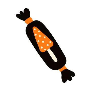 Candy in wrapper with mushroom hand drawn Halloween illustration. Stock Illustration