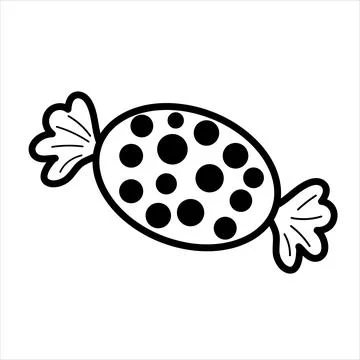 Candy in a wrapper paper. Sweetness as a gift. Linear doodle style. Stock Illustration