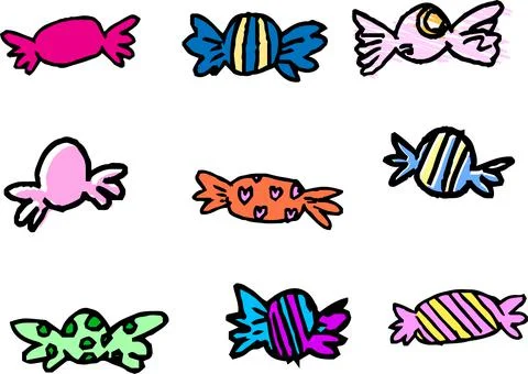 Candy wrapper scribbles drawn by children set Stock Illustration
