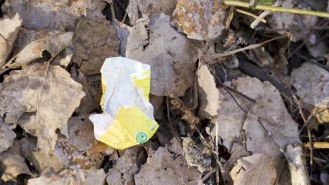 A candy wrapper thrown on the ground as a waste Stock Footage 131405733