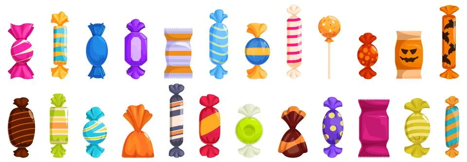 Candy wrappers vector. A bunch of candy with a variety of colors and shapes Stock Illustration