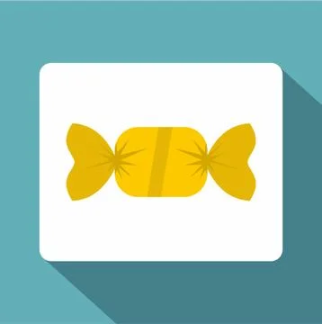 Candy in yellow wrap icon, flat style Stock Illustration