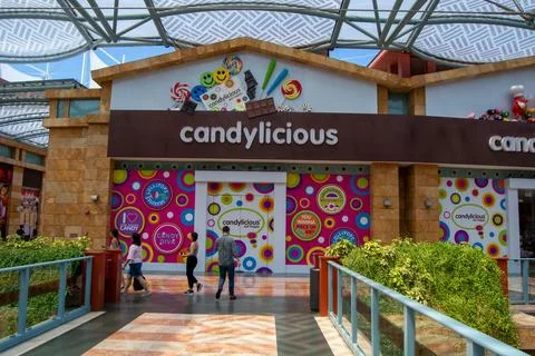 Candylicious storefront with vibrant decorations Stock Photos