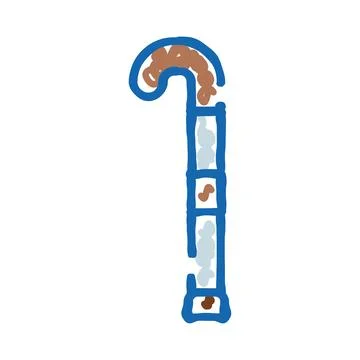 Cane with brown handle and blue outline Illustration
