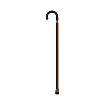 Cane brown handle help support equipment vector. Walking wooden stick crook f Stock Illustration