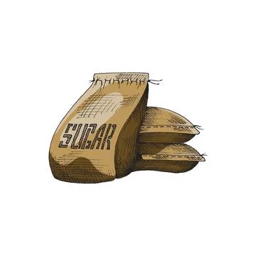 Cane sugar bags stack, hand drawn engraving vintage vector illustration isolated 스톡 일러스트