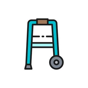 Cane, walker, medical device flat color line icon. Stock Illustration