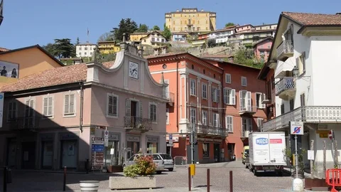 Canelli, view on the town centre, ape car passing by Stock Footage 79485816