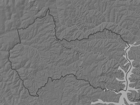 Canindeyu, Paraguay. Bilevel elevation map with lakes and rivers Illustrazione stock