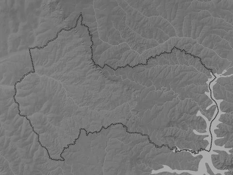 Canindeyu, Paraguay. Grayscale elevation map with lakes and rivers Stock Illustration