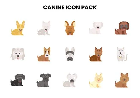 Canine Flat Vector Icons Pack Stock Illustration