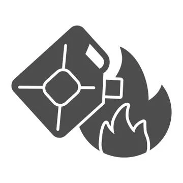 Canister and fire solid icon. Arson setting flame glyph style pictogram on white Stock Illustration