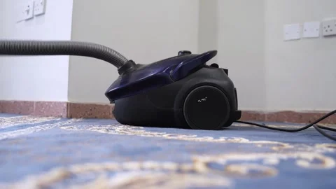 Canister Vacuum Cleaner on Patterned Carpet Stock Footage 334737870