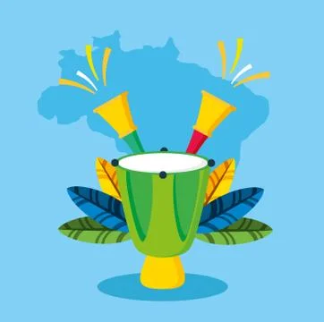 Canival of rio brazilian celebration with bongos instruments Stock Illustration