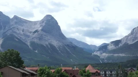 Canmore Valley Mountain Range Fast Cross-Pan Stock Footage 144386752