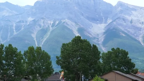 Canmore Valley Mountain Range Slow Cross-Pan Stock Footage 144386774