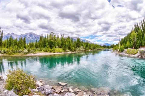 Canmore's Bow River Loop Trail in the Canadian Rockies of Alberta Stock Photos